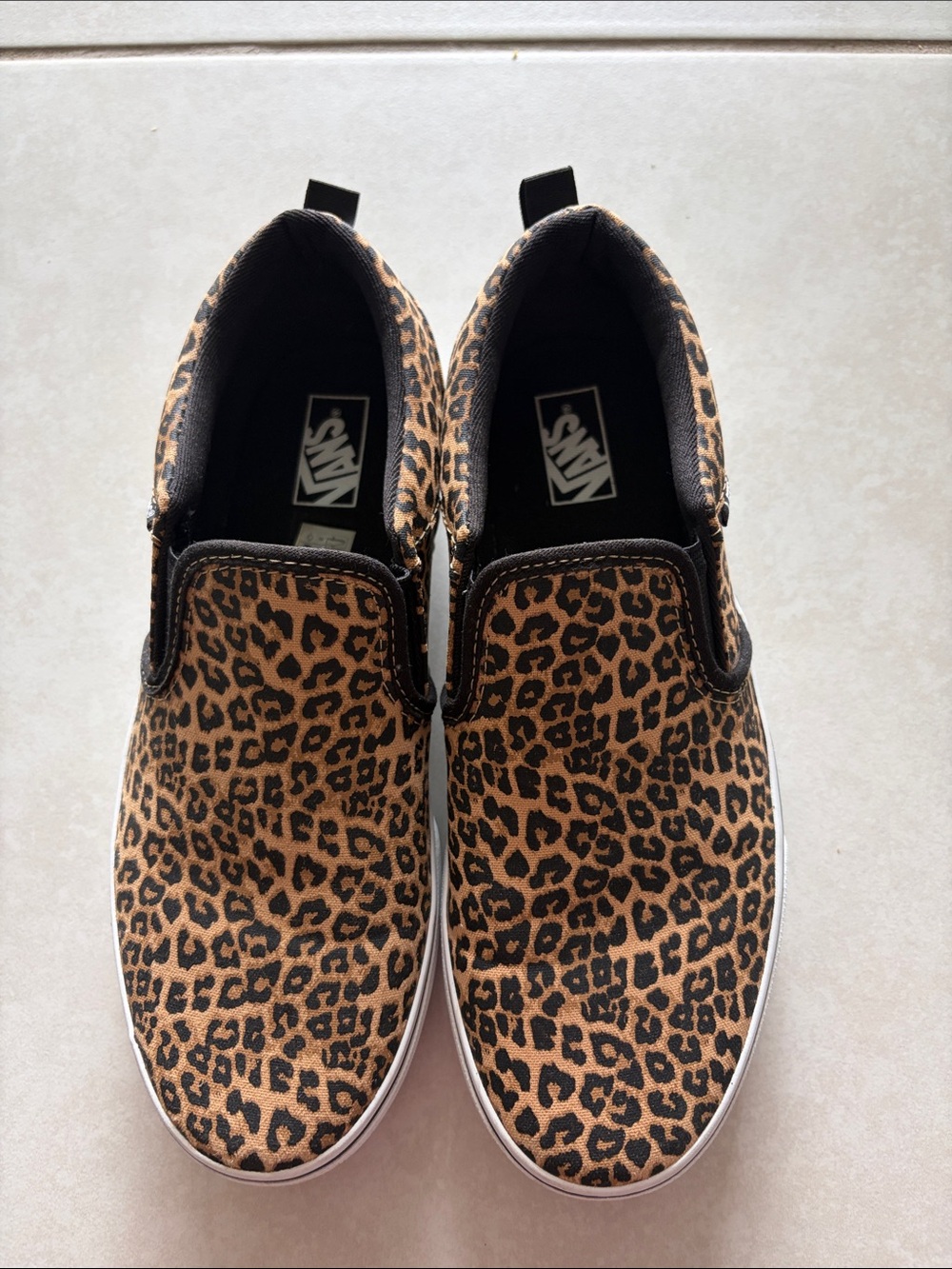 Vans Leopard Print Slip-On in Brown and Black youth size 6